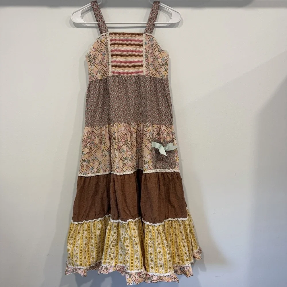 Matilda Jane Enchanted Garden Maxi Dress Patchwork Floral Crochet Girls 12 Fall